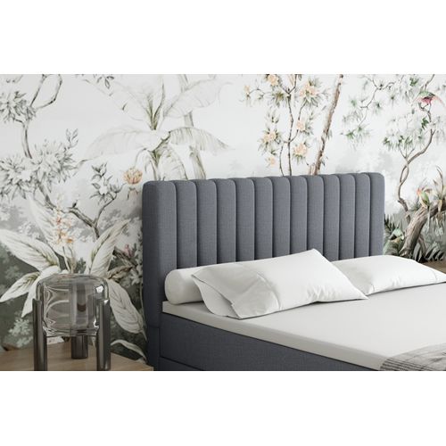 Lit Boxspring 140x200 Confortable Everest Avec Tiroir Et Surmatelas - Gris