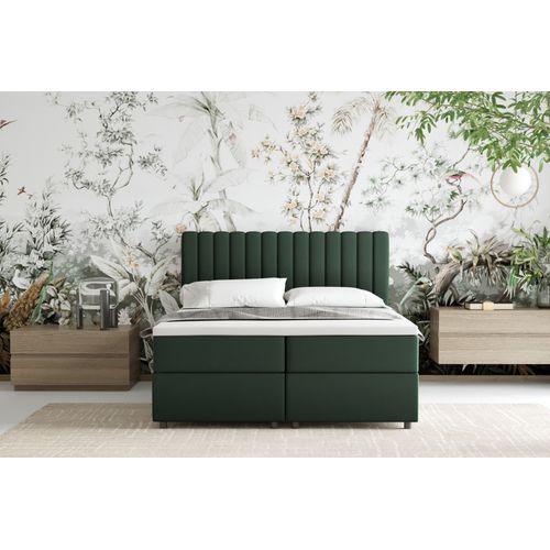 Lit Boxspring 140x200 Confortable Everest Avec Tiroir Et Surmatelas - Vert sapin