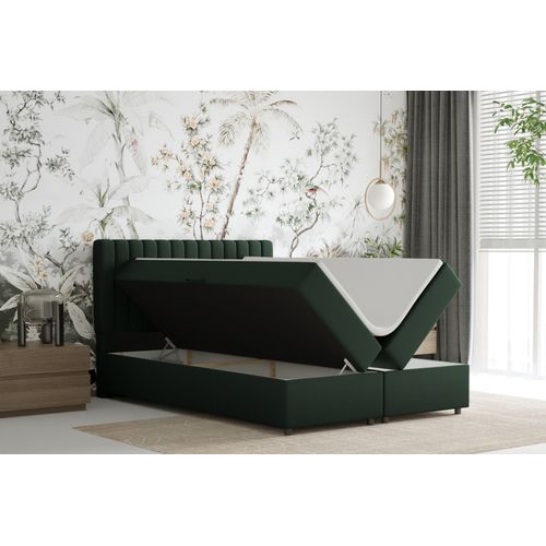 Lit Boxspring 140x200 Confortable Everest Avec Tiroir Et Surmatelas - Vert sapin