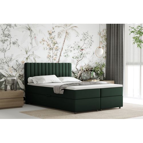 Lit Boxspring 140x200 Confortable Everest Avec Tiroir Et Surmatelas - Vert sapin