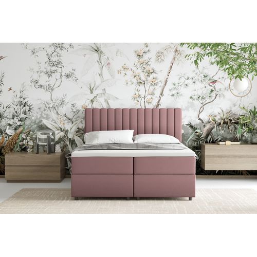 Lit Boxspring 140x200 Confortable Everest Avec Tiroir Et Surmatelas - Rose