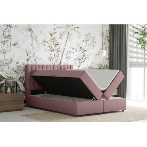 Lit Boxspring 140x200 Confortable Everest Avec Tiroir Et Surmatelas - Rose