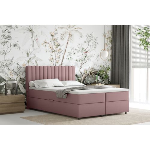 Lit Boxspring 140x200 Confortable Everest Avec Tiroir Et Surmatelas - Rose