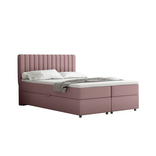 Lit Boxspring 140x200 Confortable Everest Avec Tiroir Et Surmatelas - Rose