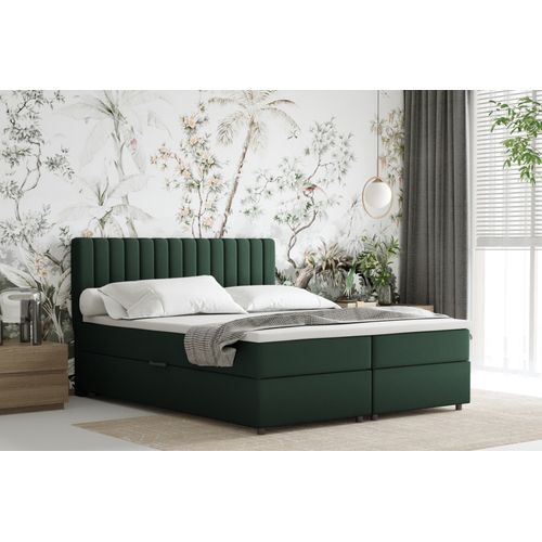 Lit Boxspring 160x200 Confortable Everest Avec Tiroir Et Surmatelas - Vert