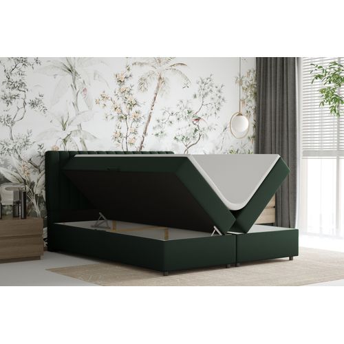 Lit Boxspring 160x200 Confortable Everest Avec Tiroir Et Surmatelas - Vert