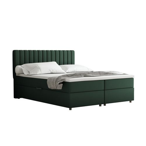 Lit Boxspring 160x200 Confortable Everest Avec Tiroir Et Surmatelas - Vert