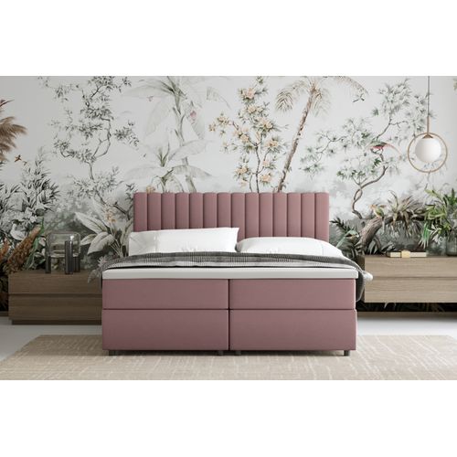 Lit Boxspring 160x200 Confortable Everest Avec Tiroir Et Surmatelas - Rose