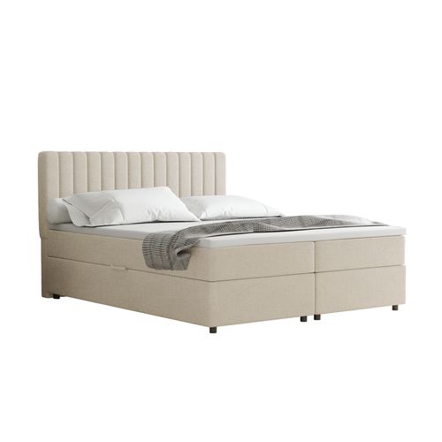 Lit Boxspring 160x200 Confortable Everest Avec Tiroir Et Surmatelas - Beige