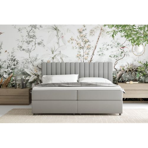 Lit Boxspring 180x200 Confortable Everest Avec Tiroir Et Surmatelas - Gris clair