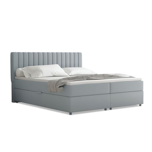 Lit Boxspring 180x200 Confortable Everest Avec Tiroir Et Surmatelas - Gris clair
