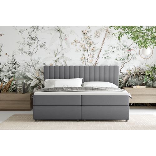 Lit Boxspring 180x200 Confortable Everest Avec Tiroir Et Surmatelas - Gris foncé