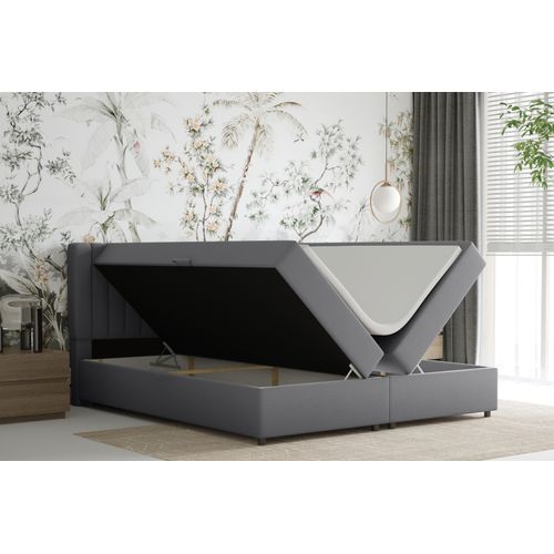 Lit Boxspring 180x200 Confortable Everest Avec Tiroir Et Surmatelas - Gris foncé