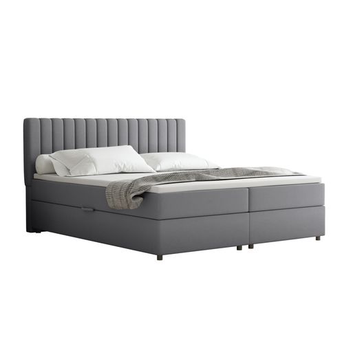 Lit Boxspring 180x200 Confortable Everest Avec Tiroir Et Surmatelas - Gris foncé