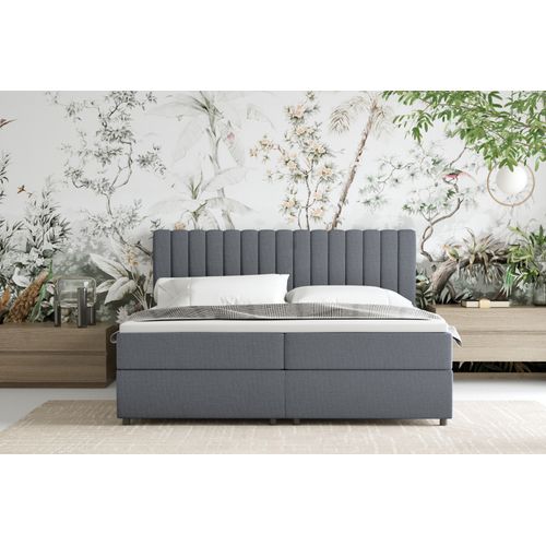 Lit Boxspring 180x200 Confortable Everest Avec Tiroir Et Surmatelas - Gris