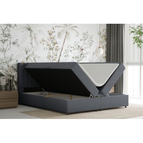 Lit Boxspring 180x200 Confortable Everest Avec Tiroir Et Surmatelas - Gris