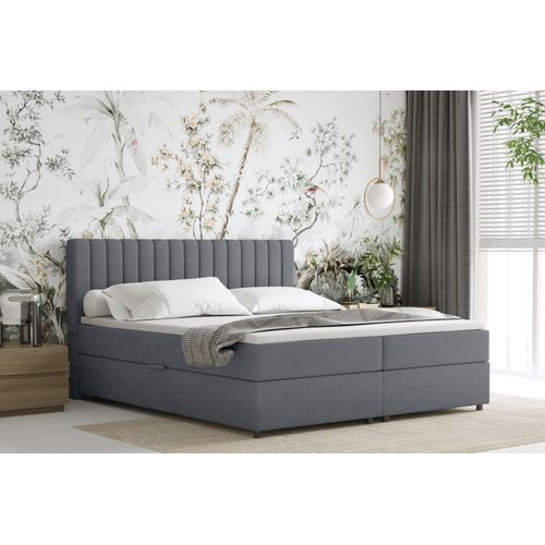 Lit Boxspring 180x200 Confortable Everest Avec Tiroir Et Surmatelas - Gris