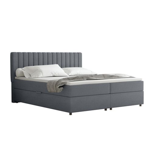 Lit Boxspring 180x200 Confortable Everest Avec Tiroir Et Surmatelas - Gris