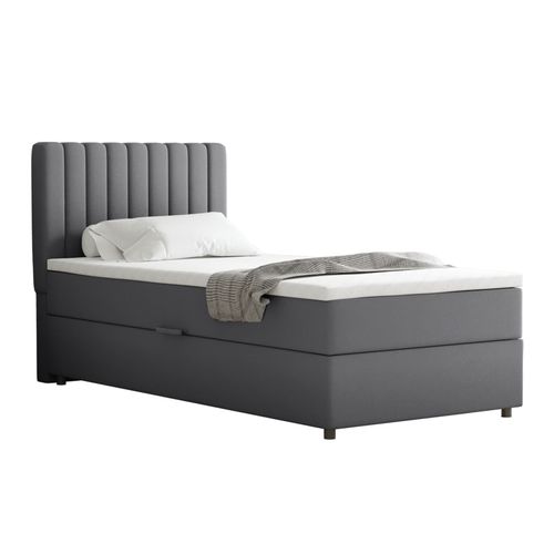Lit Boxspring 90x200 Confortable Everest Avec Tiroir Et Surmatelas - Gris foncé