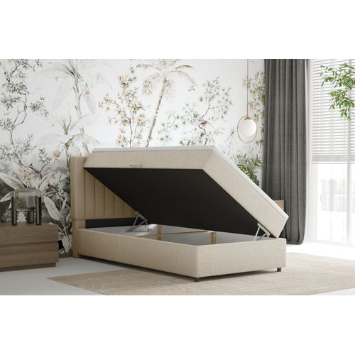 Lit Boxspring 100x200 Confortable Everest Avec Tiroir Et Surmatelas - Beige