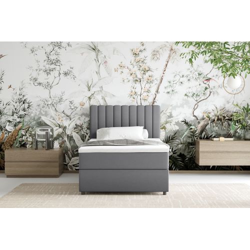 Lit Boxspring 100x200 Confortable Everest Avec Tiroir Et Surmatelas - Gris foncé
