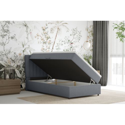 Lit Boxspring 100x200 Confortable Everest Avec Tiroir Et Surmatelas - Gris