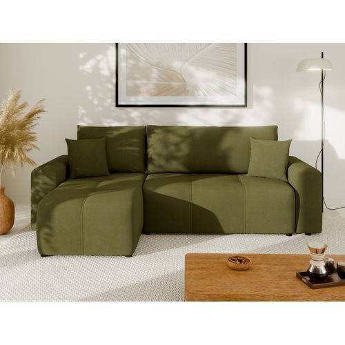 Canapé D'angle Nolani Avec Fonction Lit et Tiroir – Moderne et Confortable - Vert Sapin