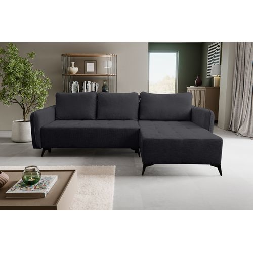 Canapé D'angle Lucky Avec Fonction Couchage Et Coffre De Rangement, Noir, Tissu Structuré