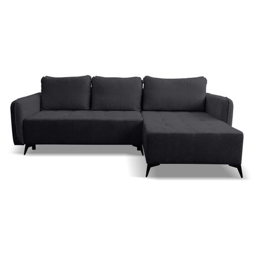 Canapé D'angle Lucky Avec Fonction Couchage Et Coffre De Rangement, Noir, Tissu Structuré