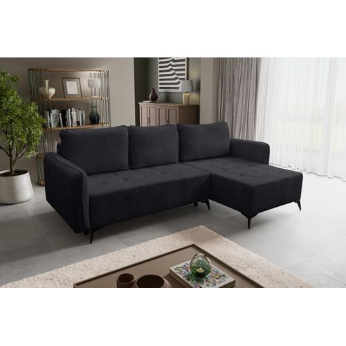 Canapé D'angle Lucky Avec Fonction Couchage Et Coffre De Rangement, Noir, Tissu Structuré