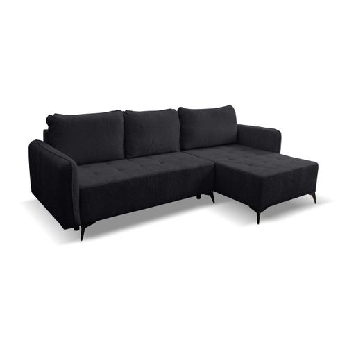 Canapé D'angle Lucky Avec Fonction Couchage Et Coffre De Rangement, Noir, Tissu Structuré