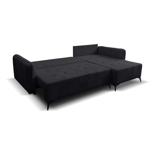 Canapé D'angle Lucky Avec Fonction Couchage Et Coffre De Rangement, Noir, Tissu Structuré