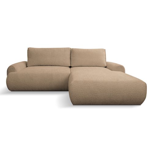 Canapé D'angle Moon Avec Fonction De Couchage Et Coffre De Rangement, Marron, Tissu Bouclé
