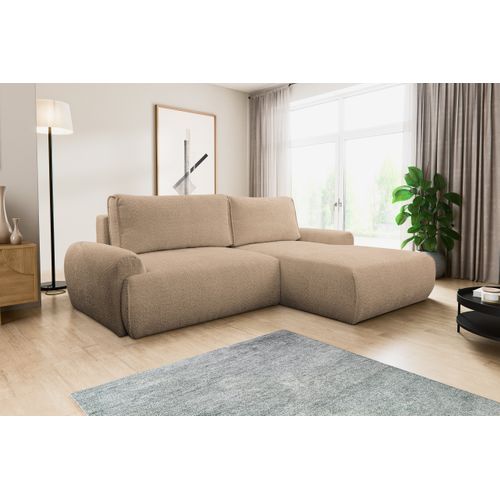 Canapé D'angle Moon Avec Fonction De Couchage Et Coffre De Rangement, Marron, Tissu Bouclé