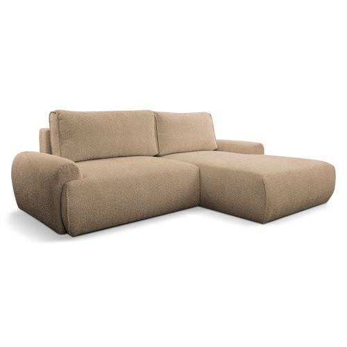 Canapé D'angle Moon Avec Fonction De Couchage Et Coffre De Rangement, Marron, Tissu Bouclé