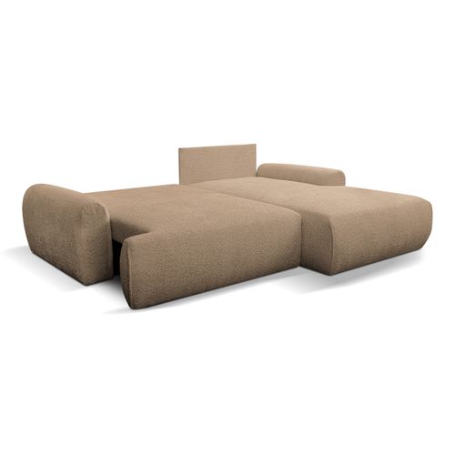 Canapé D'angle Moon Avec Fonction De Couchage Et Coffre De Rangement, Marron, Tissu Bouclé