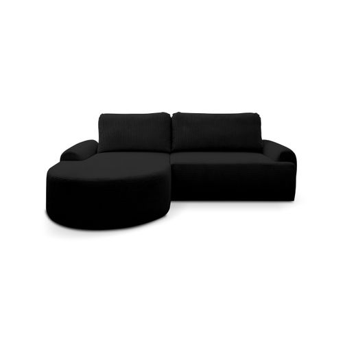 Canapé D'angle Dream Cord Avec Fonction Couchage Et Coffre De Rangement, Noir, Tissu Cord,