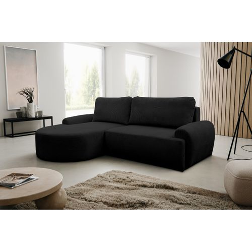 Canapé D'angle Dream Cord Avec Fonction Couchage Et Coffre De Rangement, Noir, Tissu Cord,
