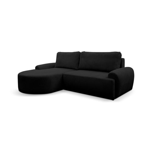 Canapé D'angle Dream Cord Avec Fonction Couchage Et Coffre De Rangement, Noir, Tissu Cord,