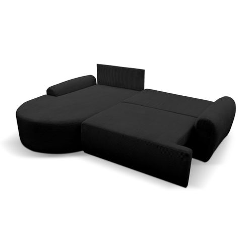 Canapé D'angle Dream Cord Avec Fonction Couchage Et Coffre De Rangement, Noir, Tissu Cord,
