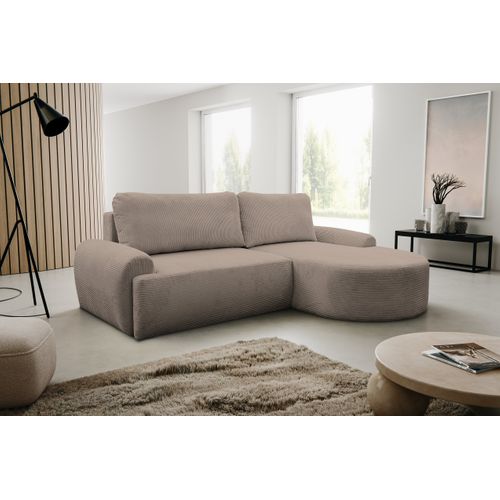 Canapé D'angle Dream Cord Avec Fonction Couchage Et Coffre De Rangement, Marron, Tissu Cordé