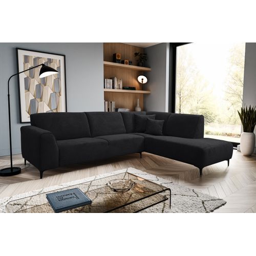 Canapé D'angle Mula, Couleur Du Canapé : Noir, Tissu Velours