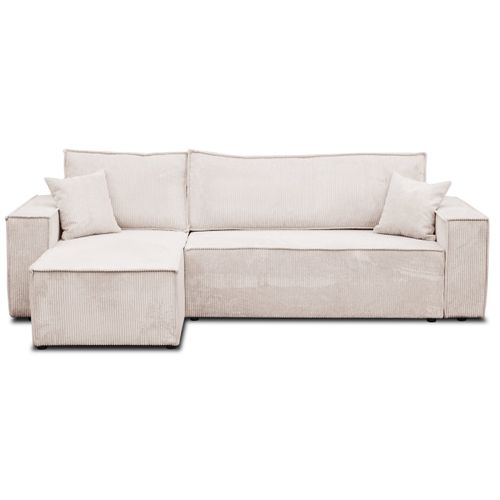 Canapé D'angle Hugo L Avec Fonction Couchage Et Coffre De Rangement, Beige, Tissu Cordé