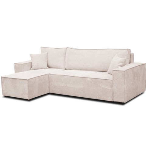 Canapé D'angle Hugo L Avec Fonction Couchage Et Coffre De Rangement, Beige, Tissu Cordé