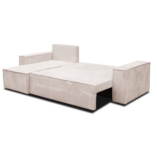 Canapé D'angle Hugo L Avec Fonction Couchage Et Coffre De Rangement, Beige, Tissu Cordé