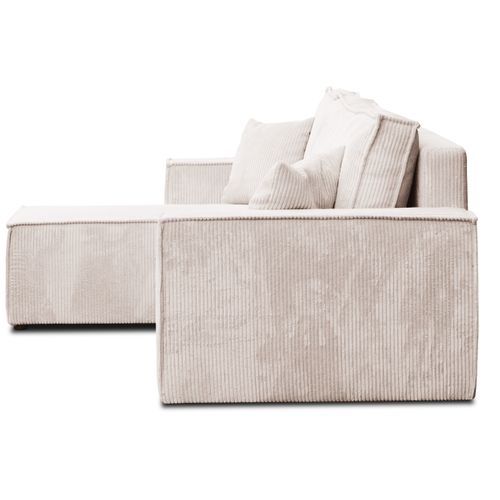 Canapé D'angle Hugo L Avec Fonction Couchage Et Coffre De Rangement, Beige, Tissu Cordé