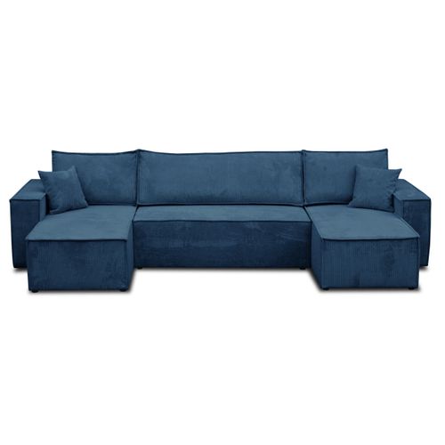 Hugo Canapé En U Avec Fonction Couchage Et Coffre De Rangement, Bleu, Tissu Velours Côtelé