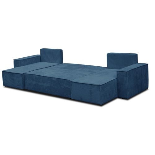 Hugo Canapé En U Avec Fonction Couchage Et Coffre De Rangement, Bleu, Tissu Velours Côtelé
