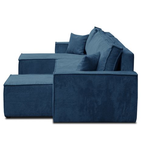 Hugo Canapé En U Avec Fonction Couchage Et Coffre De Rangement, Bleu, Tissu Velours Côtelé