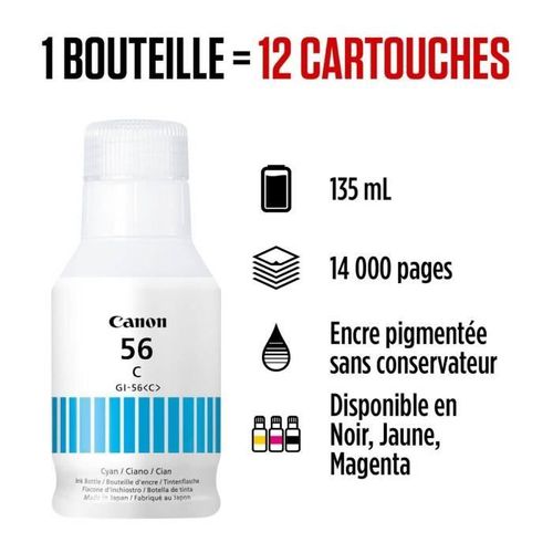 Bouteille D'encre - Canon - Gi-56bk - Cyan - Compatibilité Maxify Gx - (4430c001)